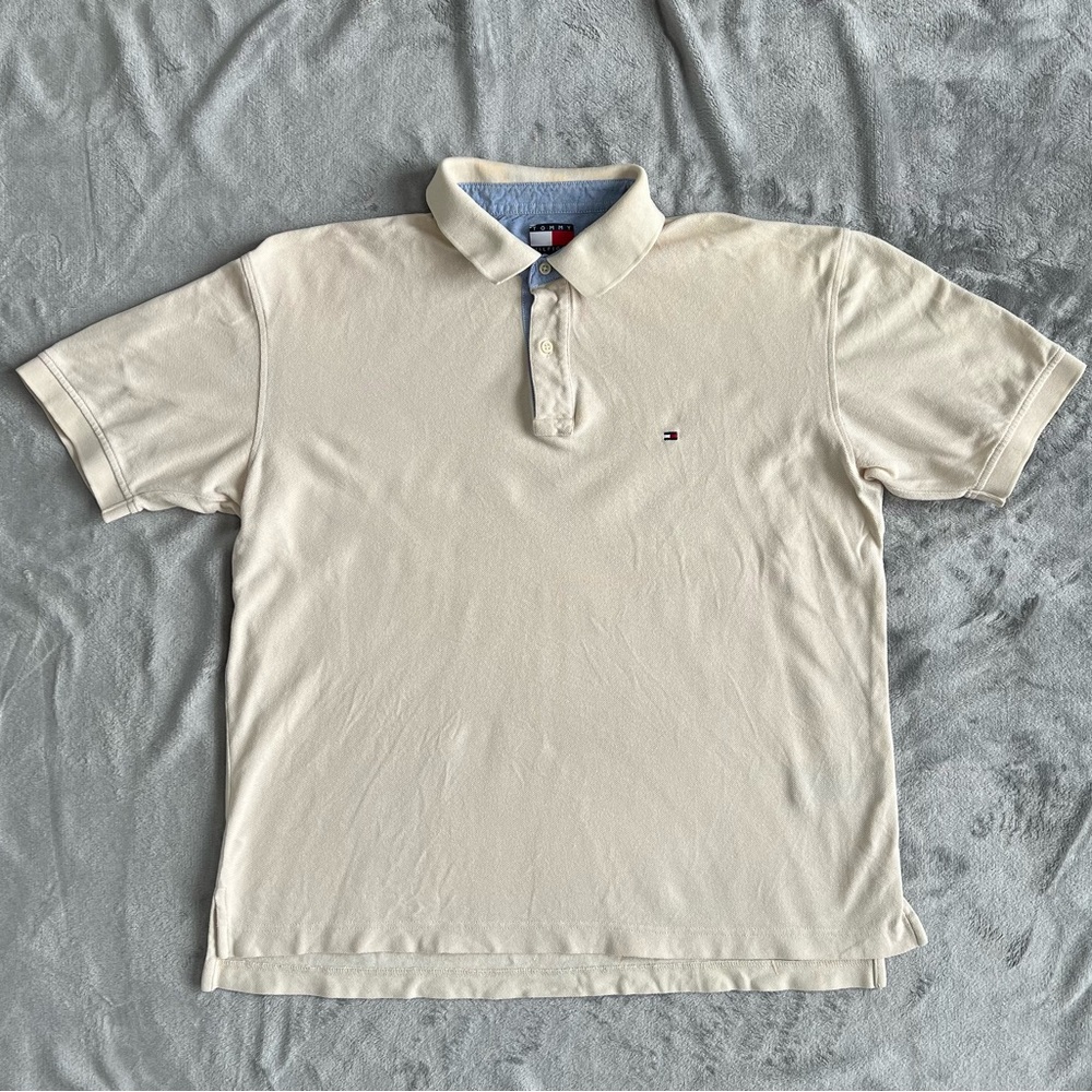 Tommy Hilfiger Men’s Beige Polo Shirt Short Sleeve Logo Size XL